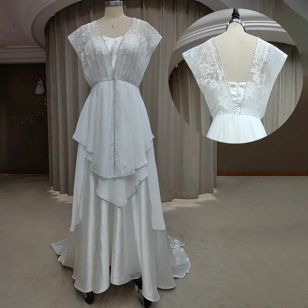 1920s Vintage Chiffon Wedding Dress Beading Irregular Satin Lace Classic Bridal Gown Sweetheart A Line Open Back Customized