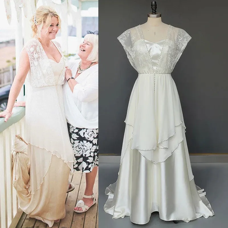 1920s Vintage Chiffon Wedding Dress Beading Irregular Satin Lace Classic Bridal Gown Sweetheart A Line Open Back Customized