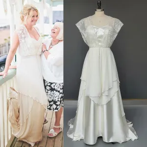 1920s Vintage Chiffon Wedding Dress Beading Irregular Satin Lace Classic Bridal Gown Sweetheart A Line Open Back Customized