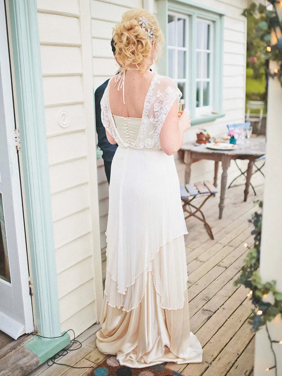 1920s Vintage Chiffon Wedding Dress Beading Irregular Satin Lace Classic Bridal Gown Sweetheart A Line Open Back Customized