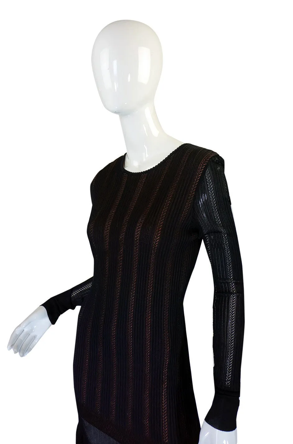 2008 Azzedine Alaia Black & Nude Open Weave Knit Dress