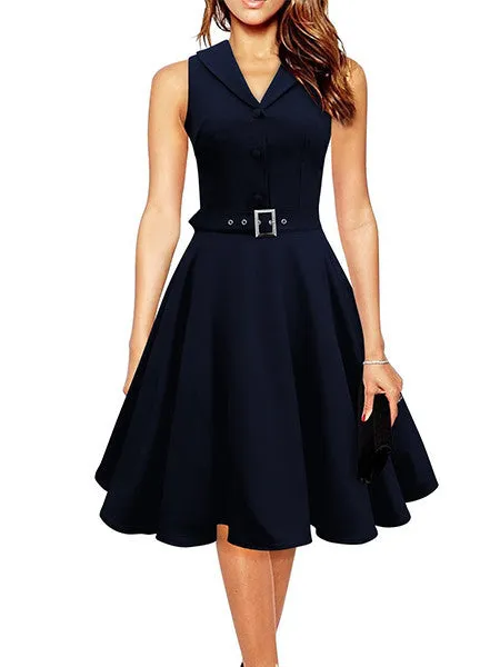 50s 60s Women Vintage Dresses Summer Elegant Dress Sleeveless Party Dresses dark blue style a line rockabilly dress