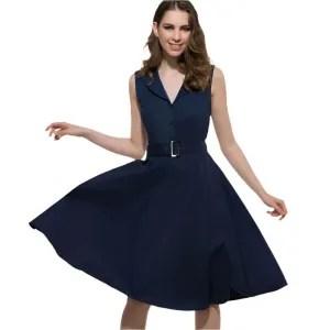 50s 60s Women Vintage Dresses Summer Elegant Dress Sleeveless Party Dresses dark blue style a line rockabilly dress