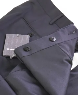 $695 ERMENEGILDO ZEGNA - Black Wool “MICRONSPHERE" Flat Front Trousers- 38W
