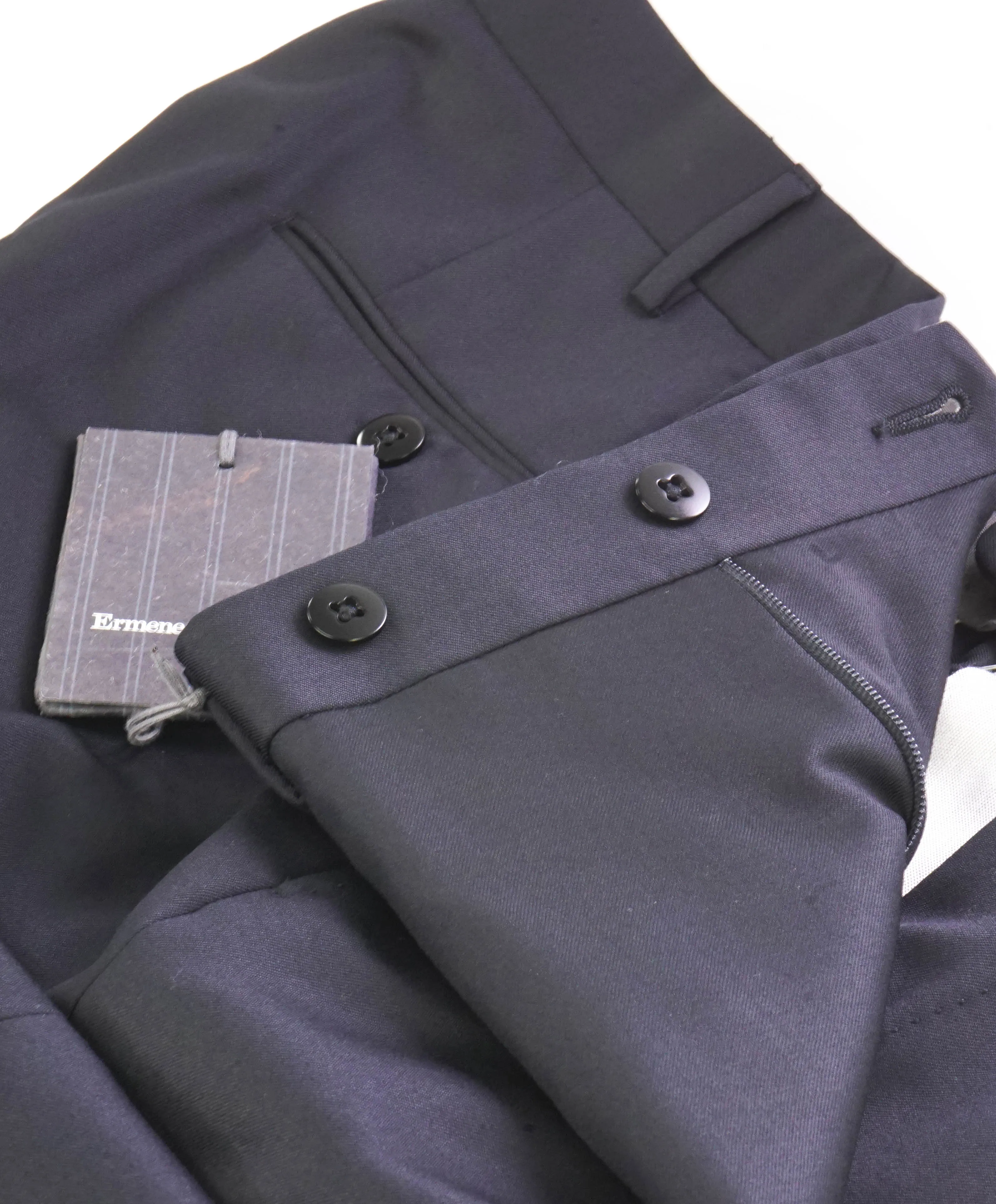 $695 ERMENEGILDO ZEGNA - Black Wool “MICRONSPHERE" Flat Front Trousers- 38W