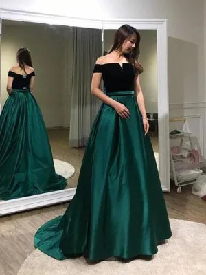 A-line Dark Green Off-the-shoulder Evening Dresses ,Cheap Prom Dresses,PDY0585