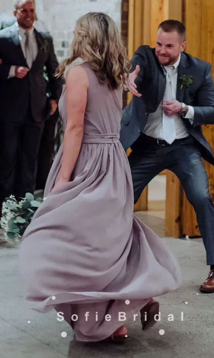 A-Line One Shoulder Chiffon Cheap Bridesmaid Dresses With Belt,SFWG0010
