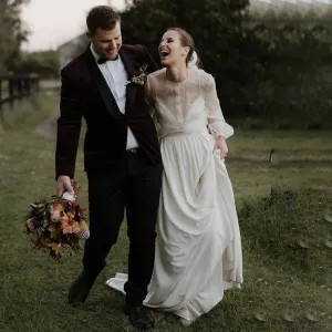 A Line Transparent Long Puffy Sleeve Wedding Dress Customized Spaghetti Straps Chiffon Rustic Elopement Classic Bridal Gowns