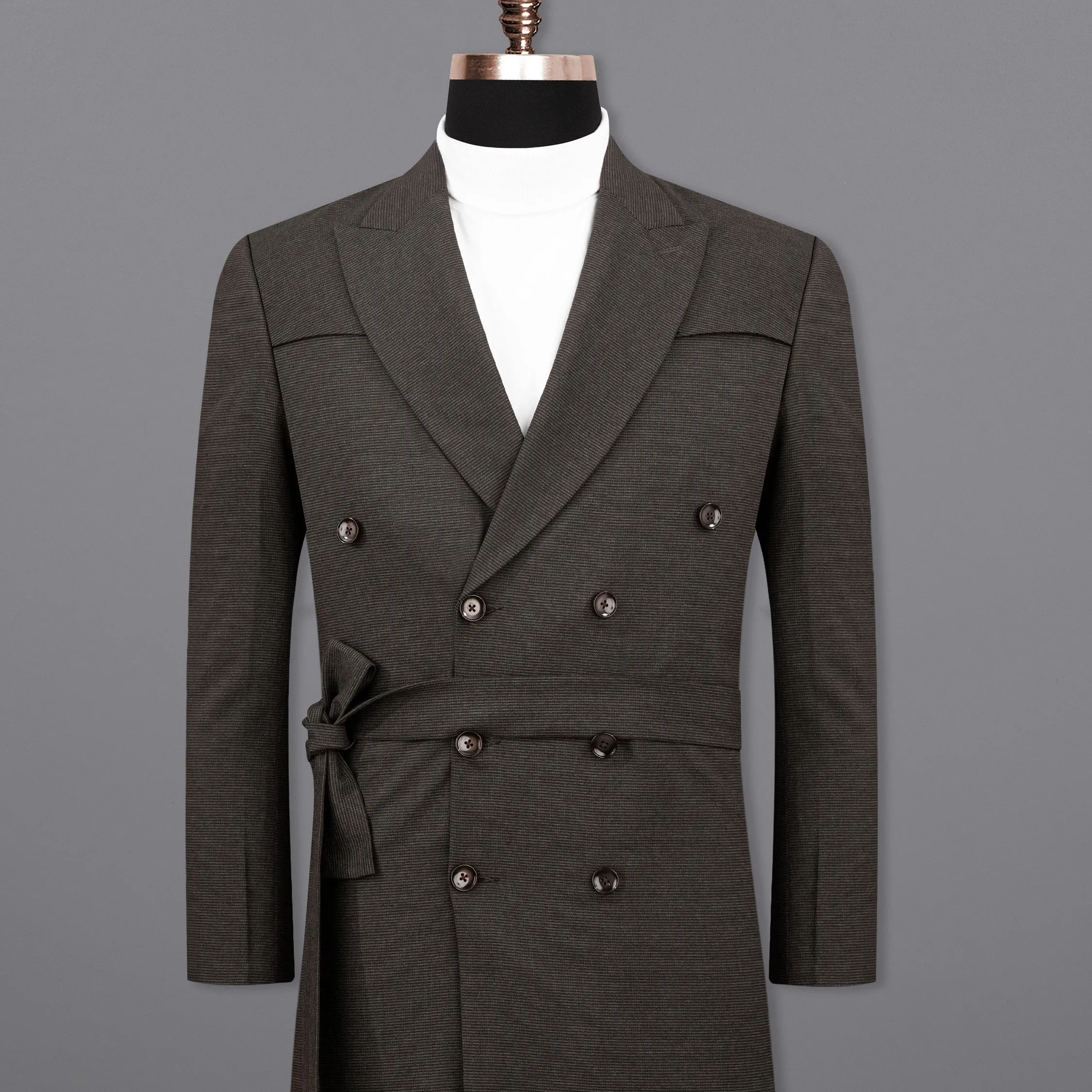 Acadia Grey Double-Breasted with Belt Closure Designer Trench Coat