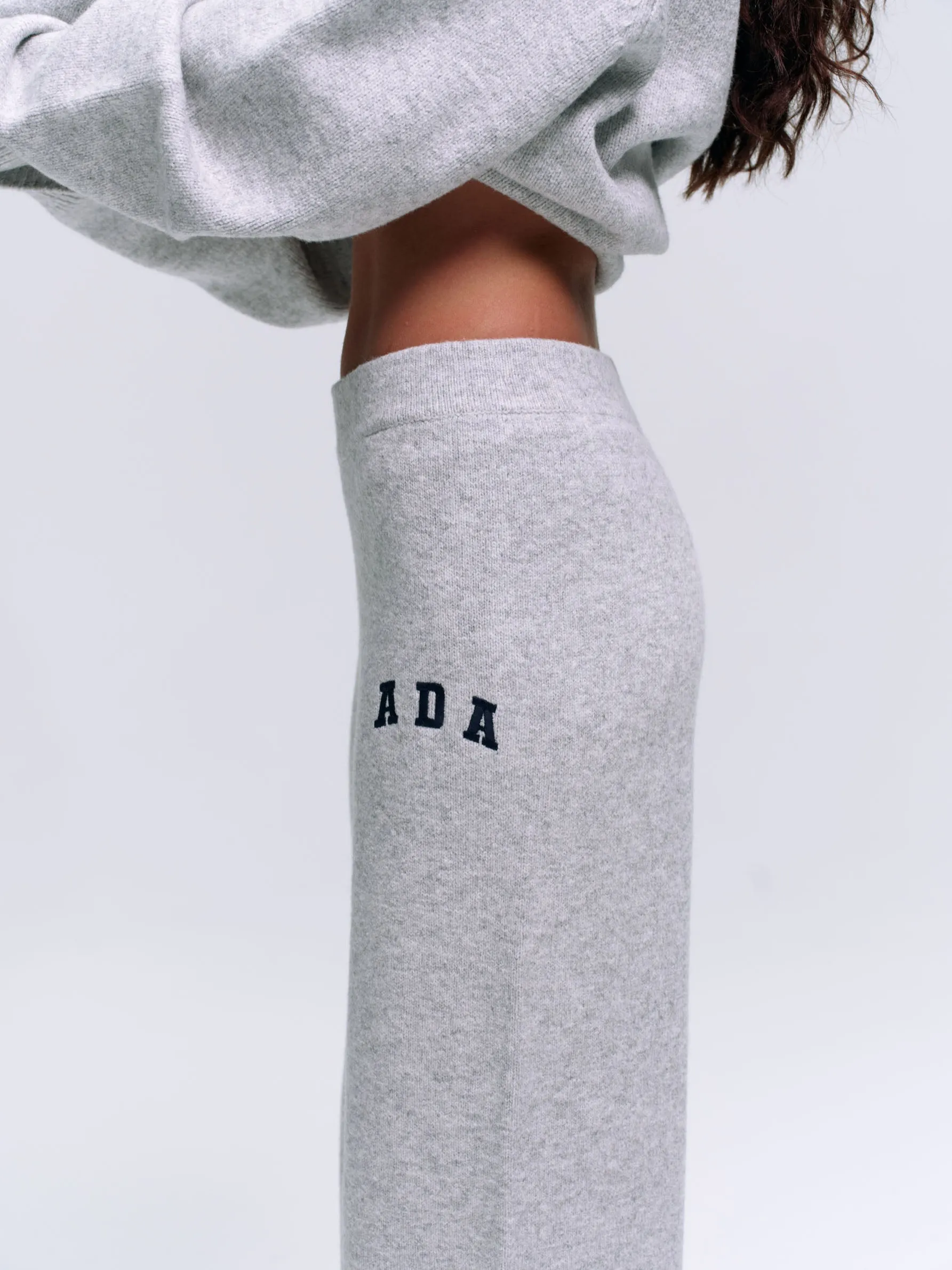 ADA Knit Straight Leg Sweatpants  - Light Grey Melange/Navy Blue