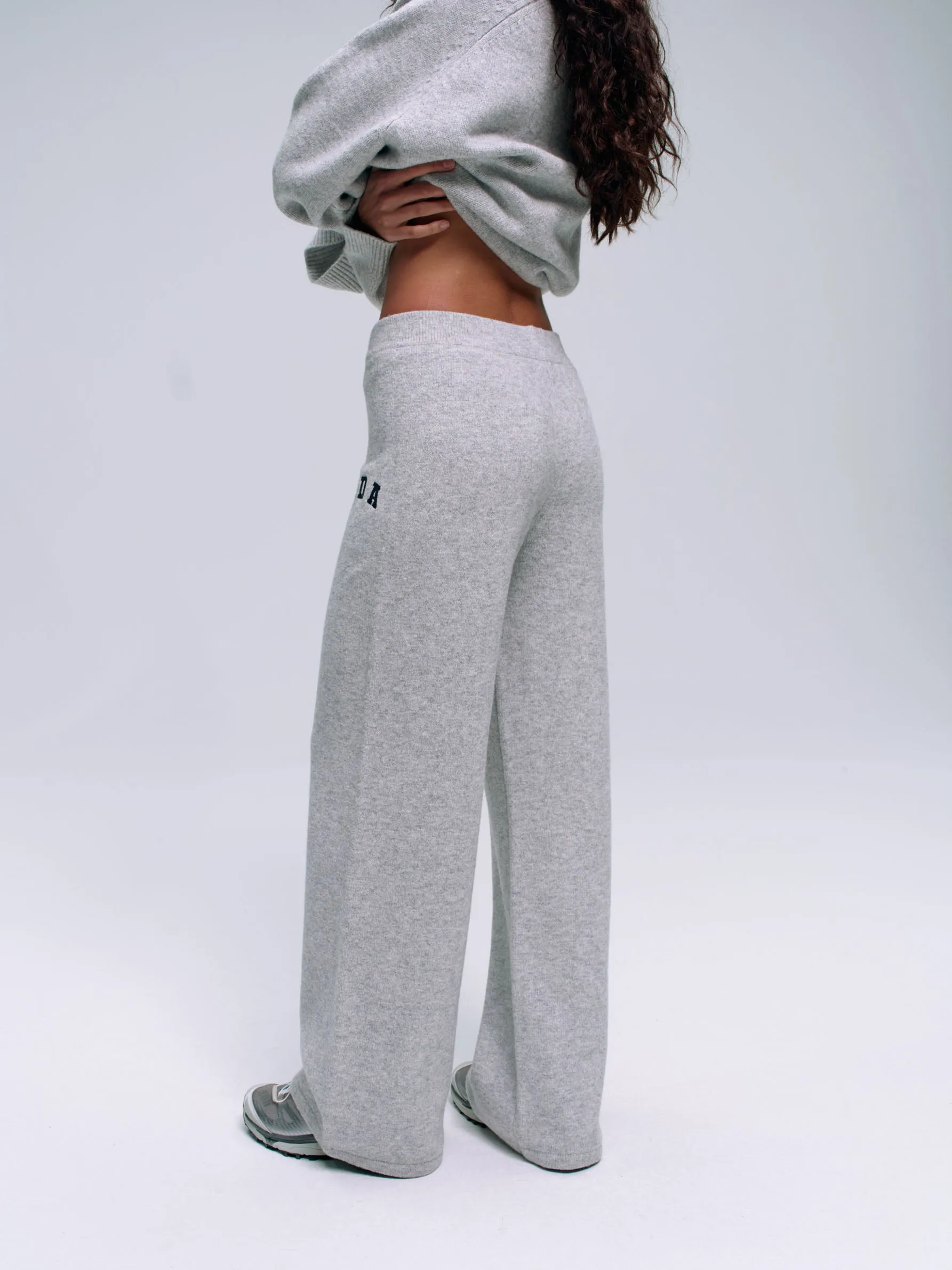 ADA Knit Straight Leg Sweatpants  - Light Grey Melange/Navy Blue