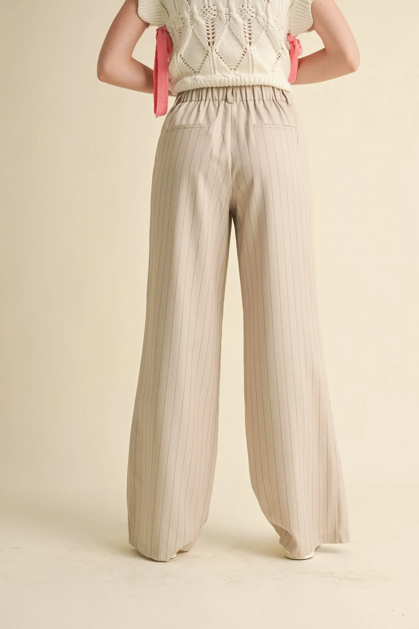 Almond Cream Pin Striped Trousers