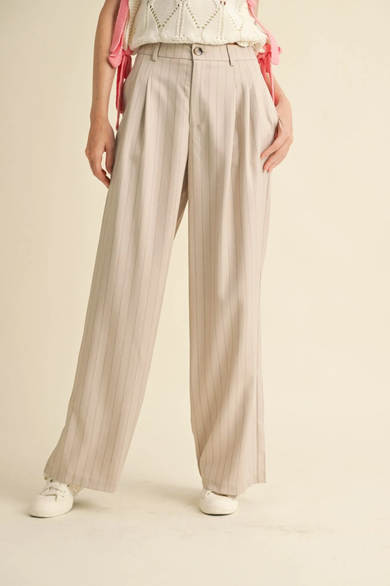 Almond Cream Pin Striped Trousers