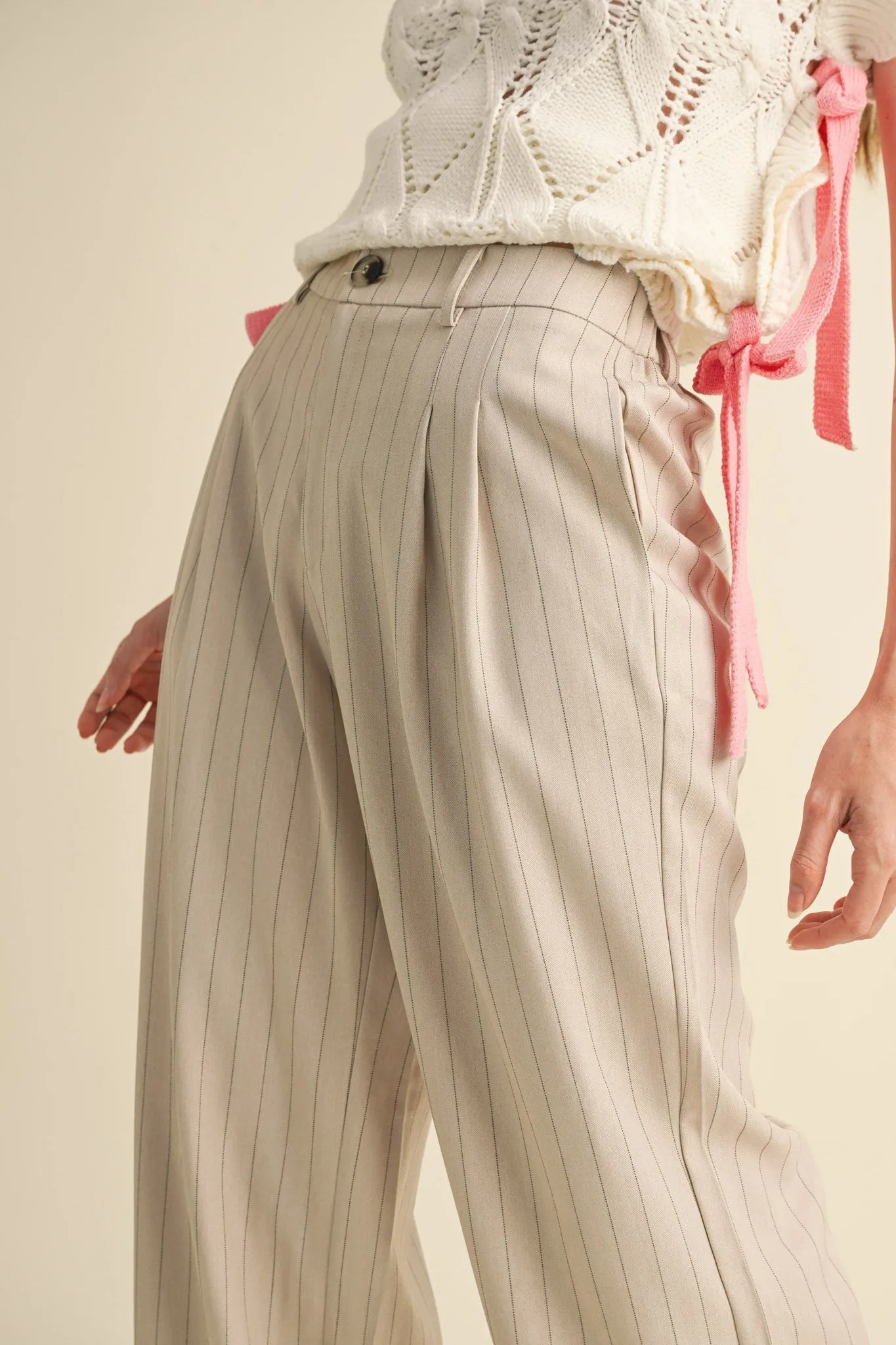 Almond Cream Pin Striped Trousers