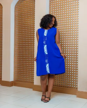 Ankara Chola Knee Length Dress - Blue