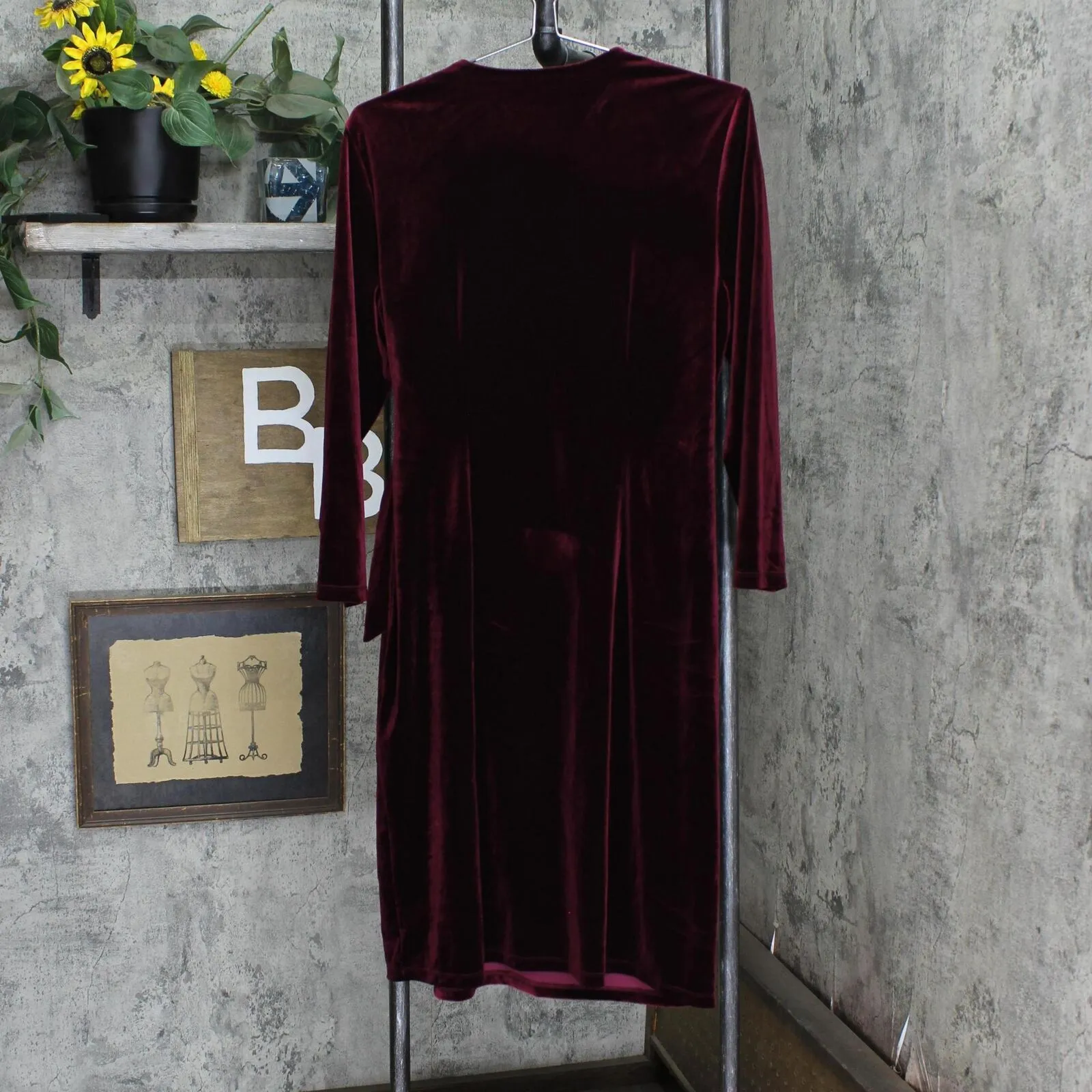 Anne Klein Velvet Wrap Sheath Dress 10813028 Merlot Purple Red L
