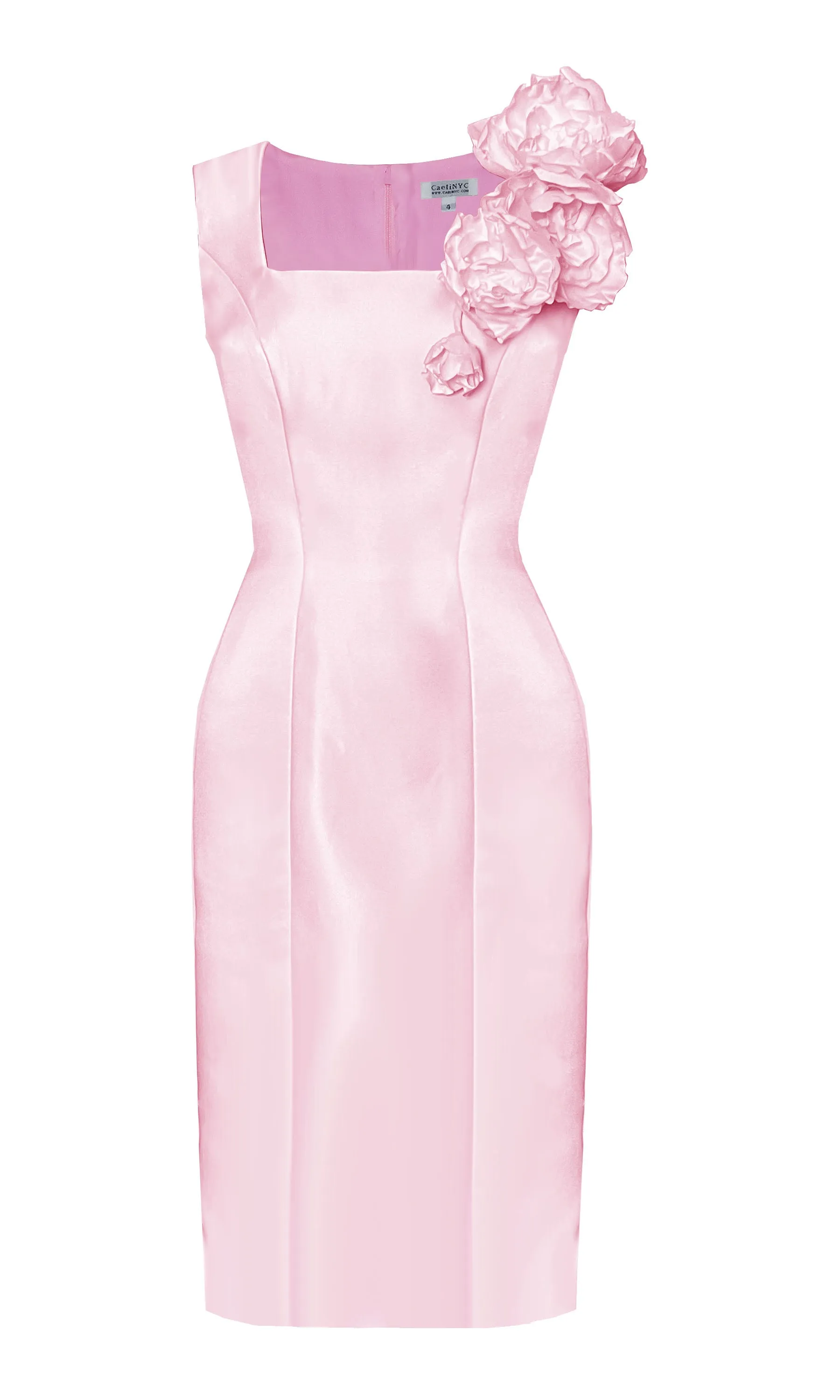 Asteria Matte Satin Sheath Dress with Flowers