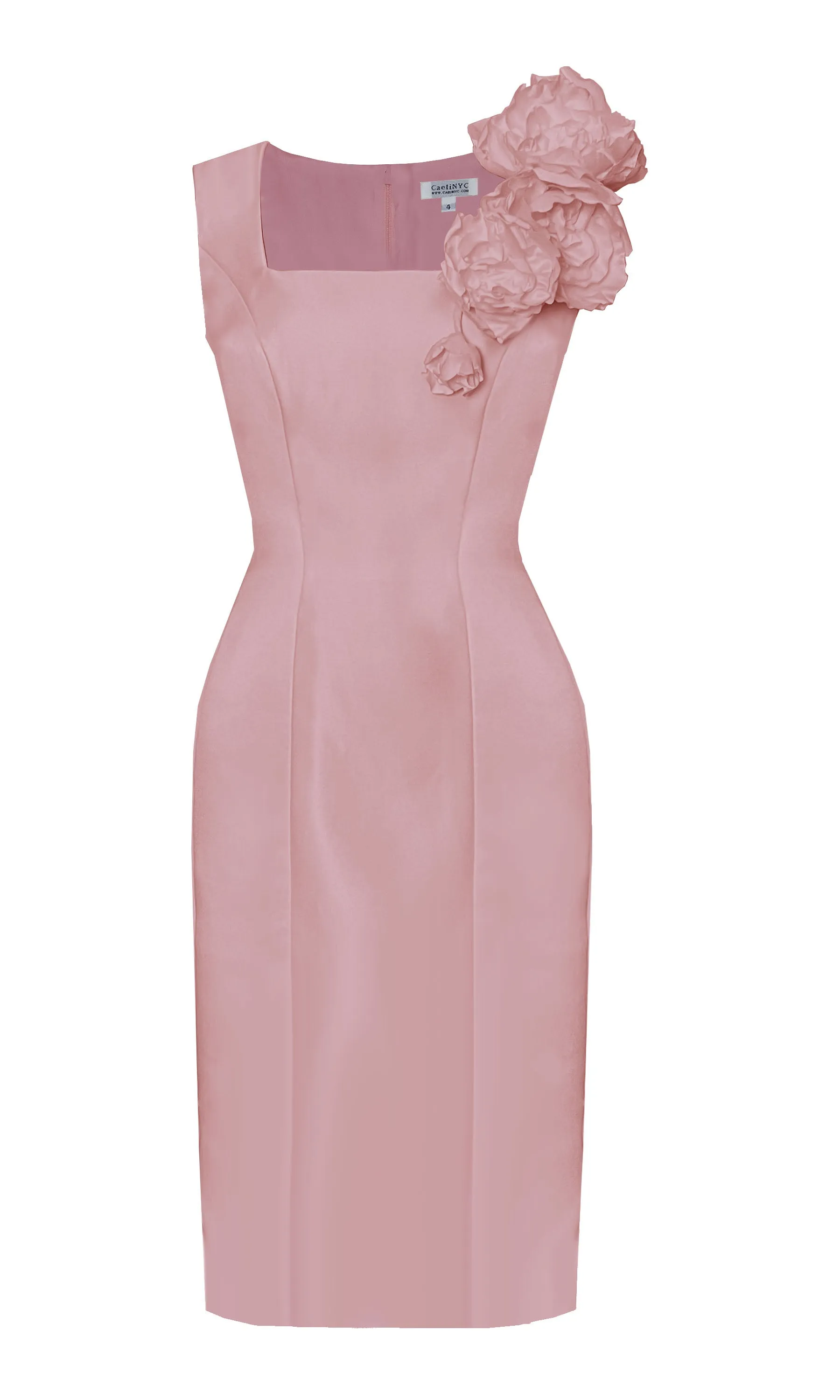 Asteria Matte Satin Sheath Dress with Flowers