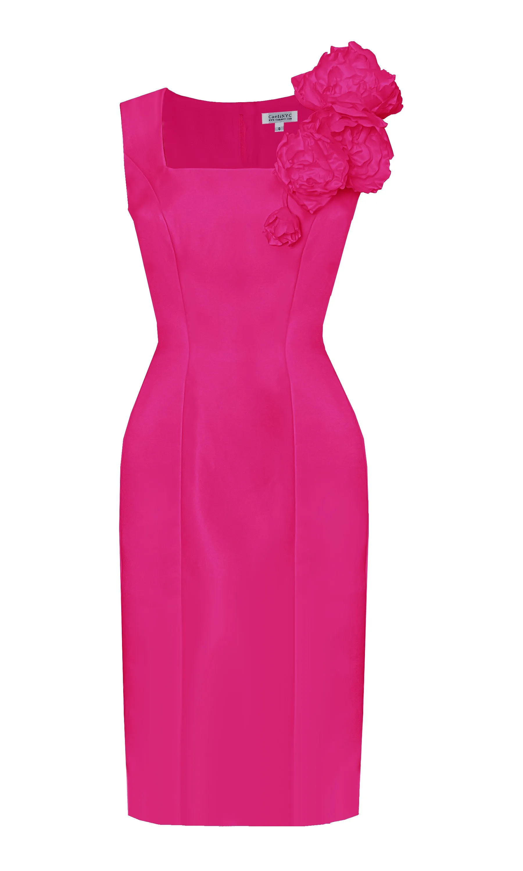 Asteria Matte Satin Sheath Dress with Flowers