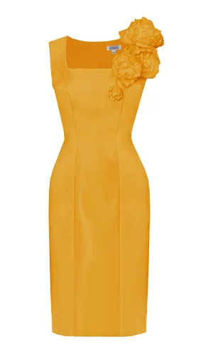 Asteria Matte Satin Sheath Dress with Flowers