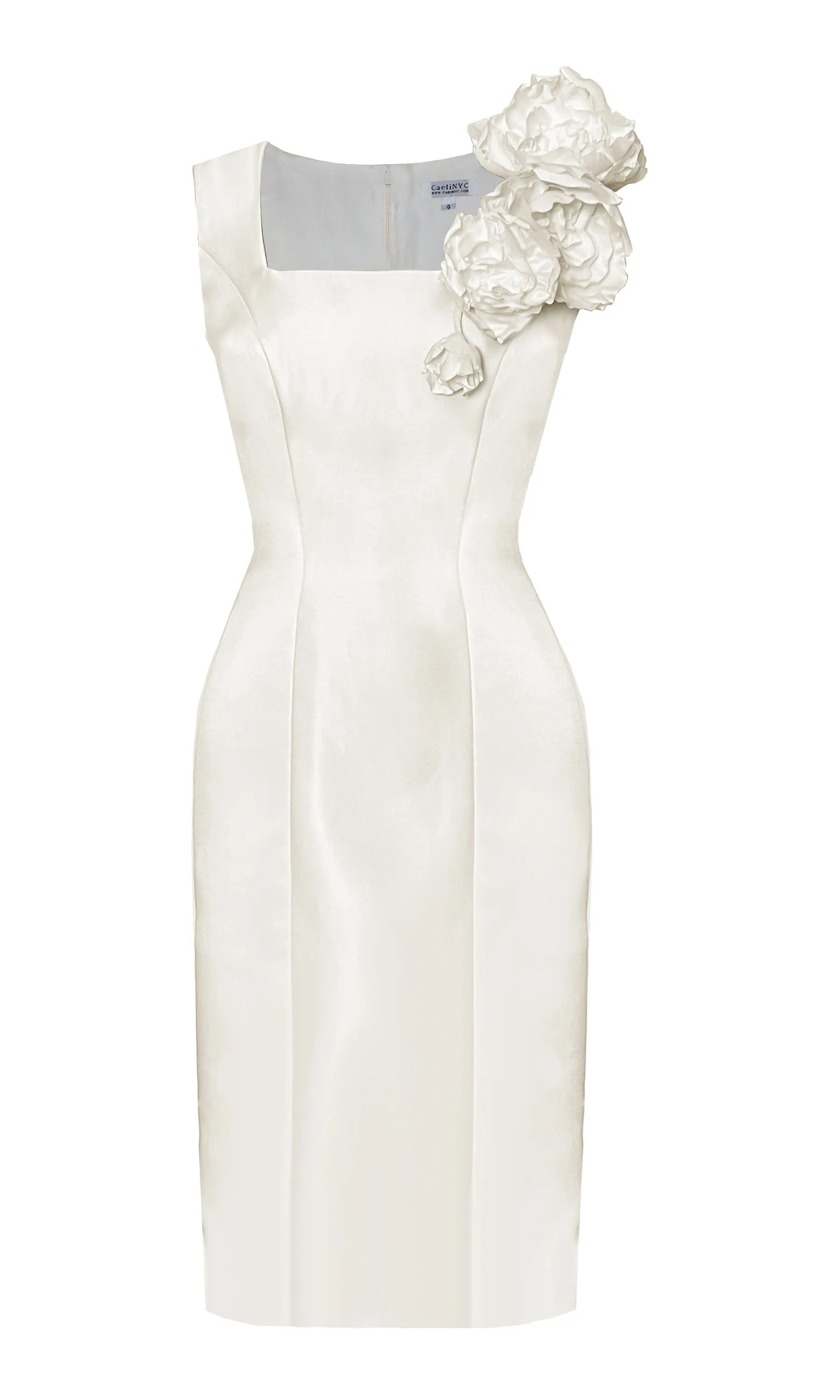 Asteria Matte Satin Sheath Dress with Flowers