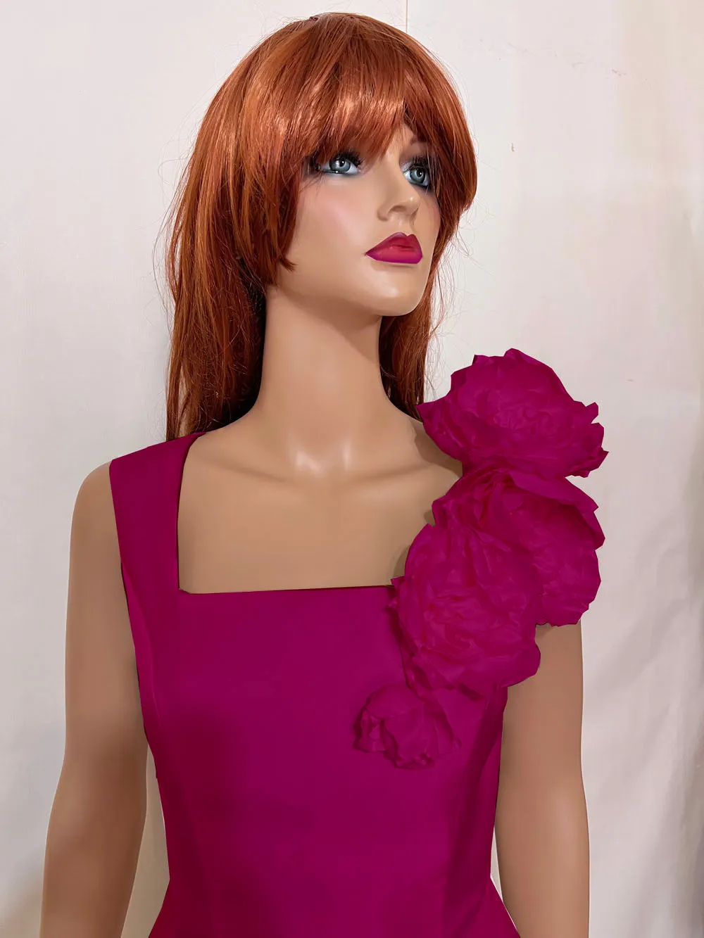 Asteria Matte Satin Sheath Dress with Flowers