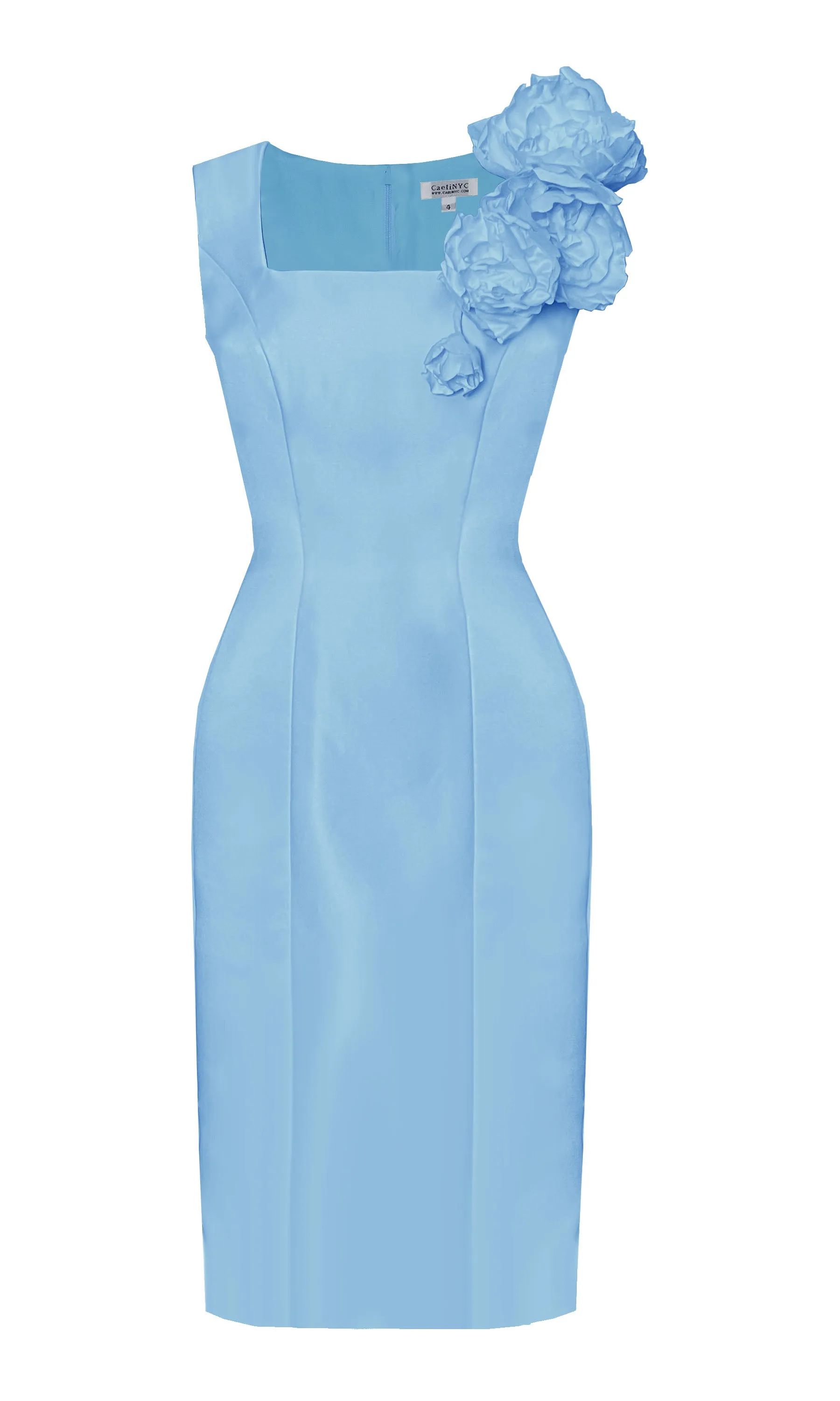 Asteria Matte Satin Sheath Dress with Flowers