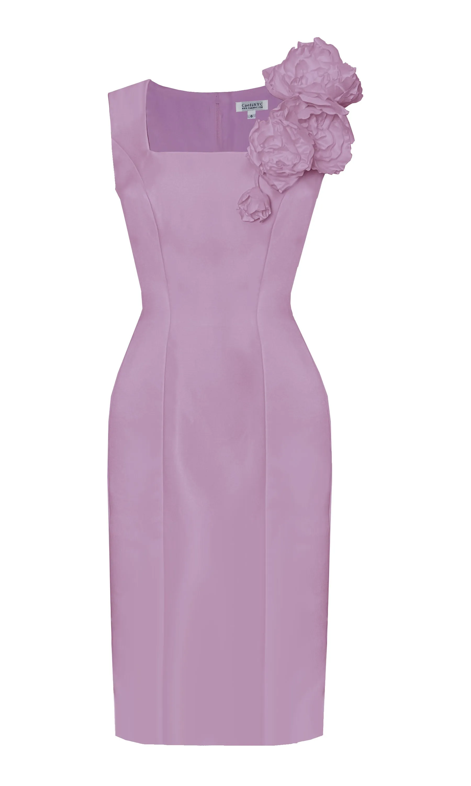 Asteria Matte Satin Sheath Dress with Flowers
