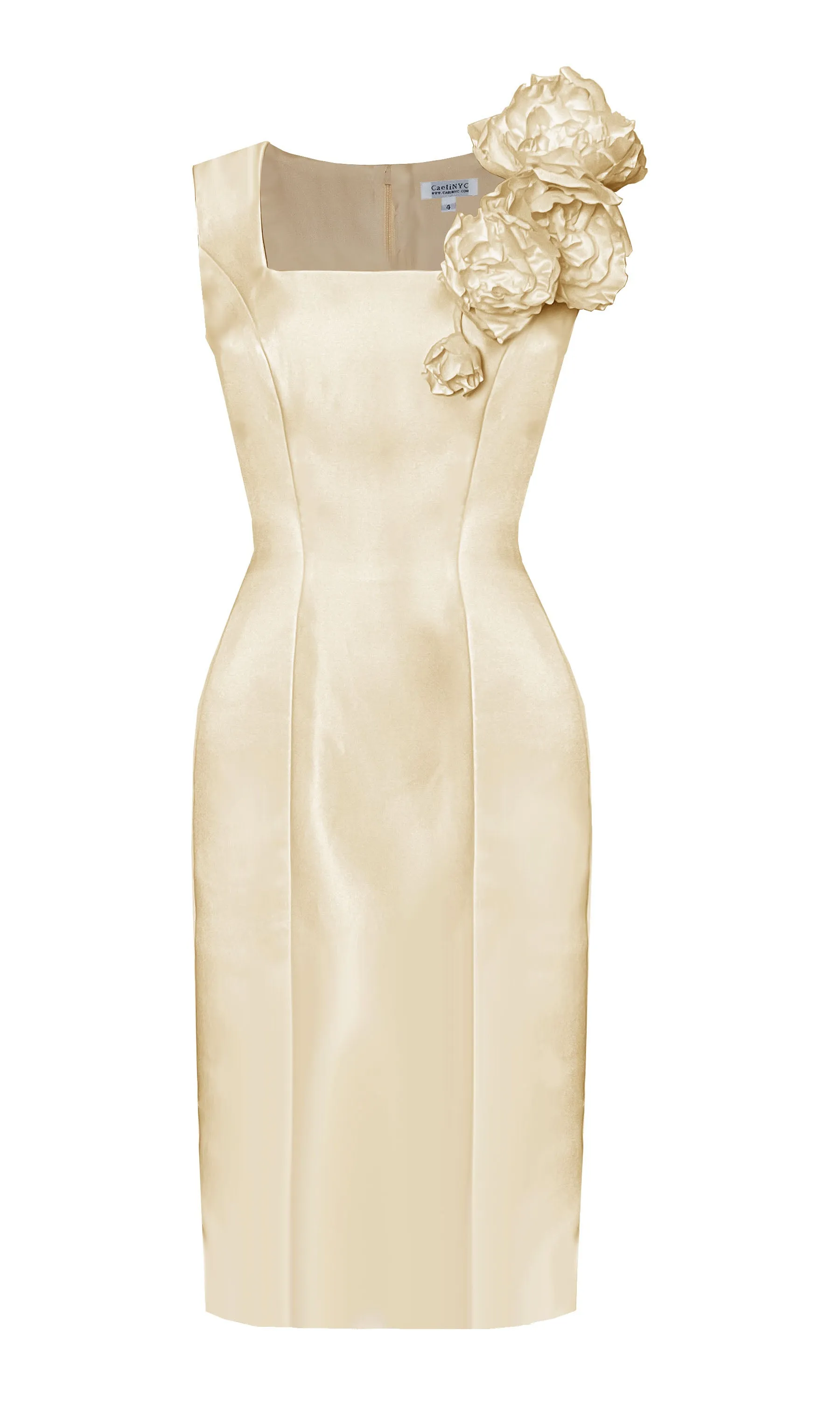 Asteria Matte Satin Sheath Dress with Flowers