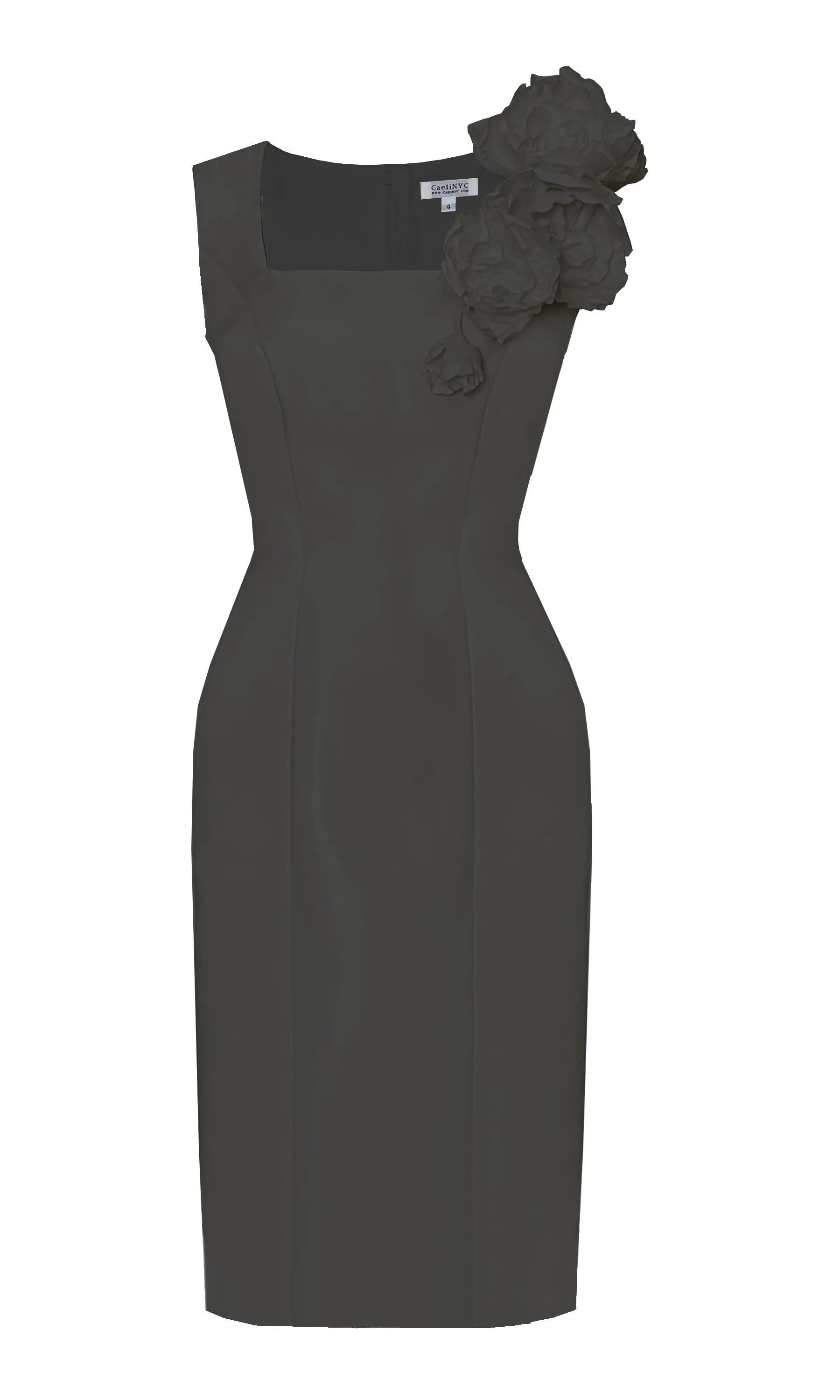 Asteria Matte Satin Sheath Dress with Flowers