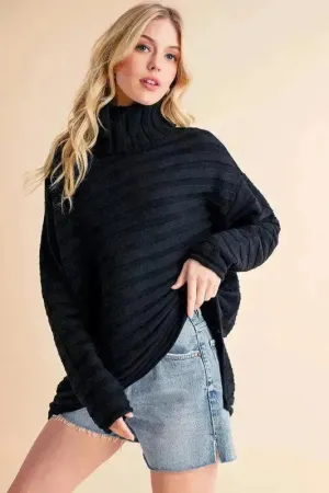 Asymmetrical Turtleneck Sweater - Side Slit Cotton Pullover | Femstylo