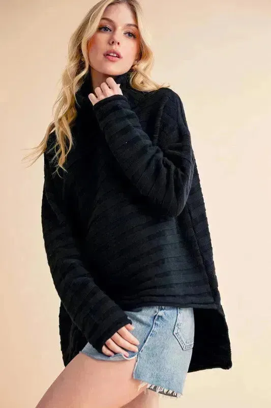 Asymmetrical Turtleneck Sweater - Side Slit Cotton Pullover | Femstylo