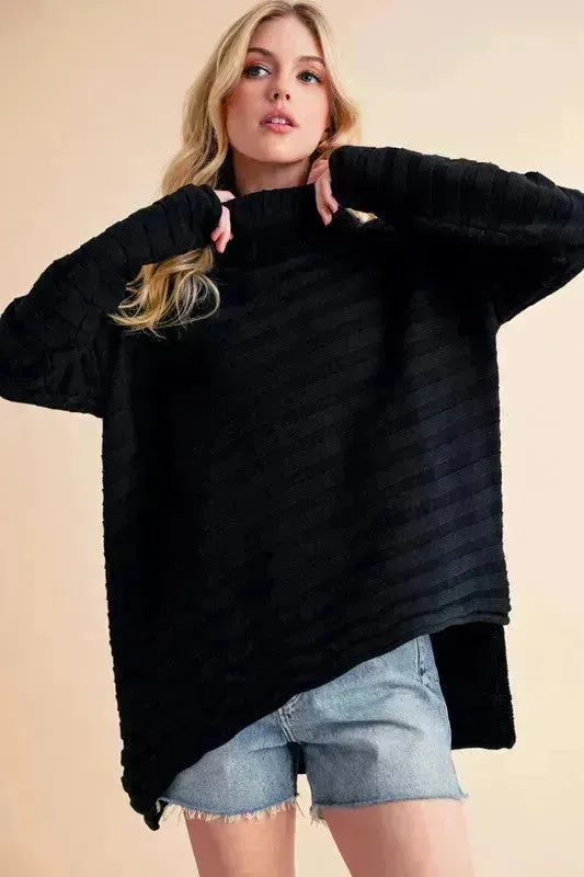 Asymmetrical Turtleneck Sweater - Side Slit Cotton Pullover | Femstylo