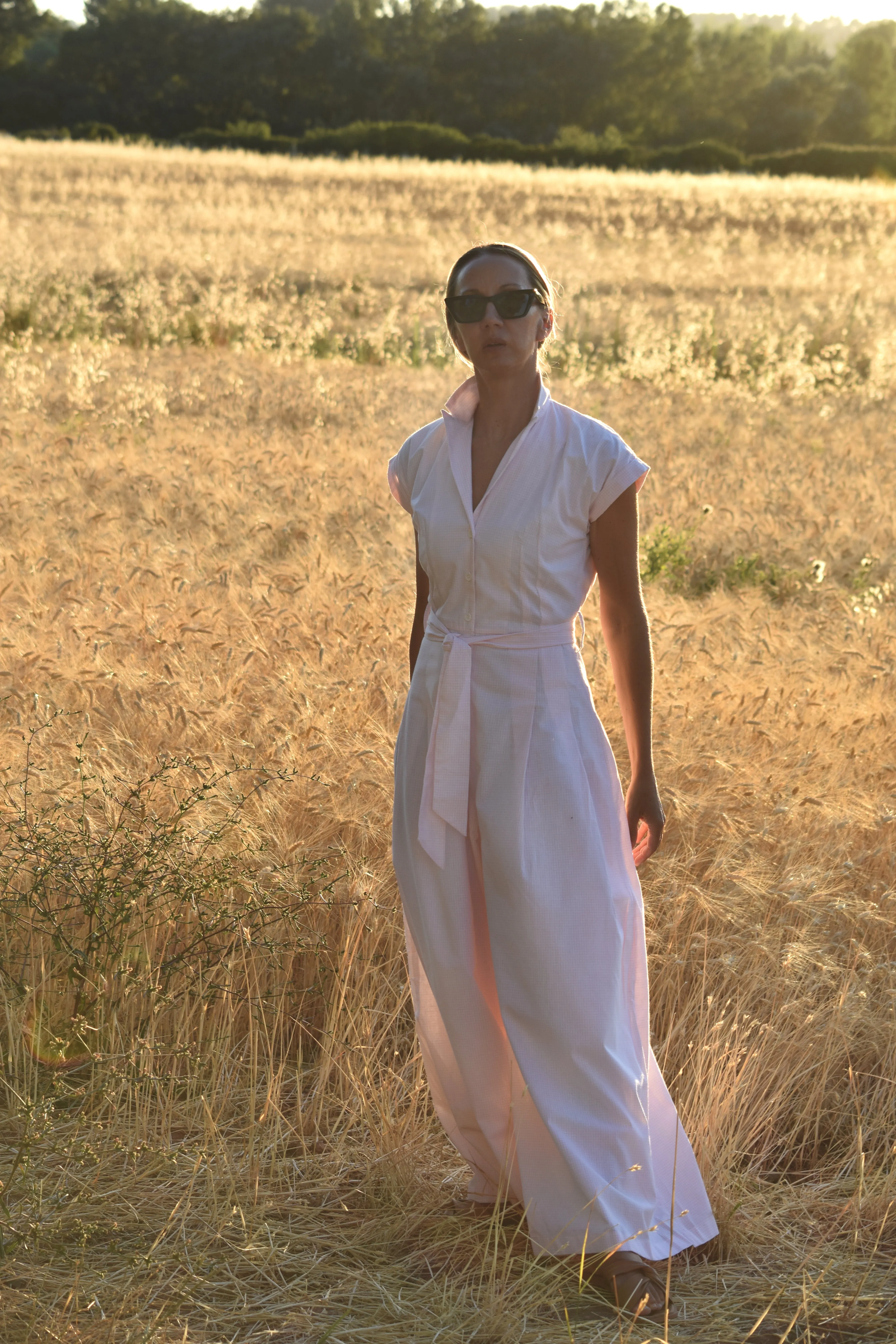 Audrey Jumpsuit - Vichy Rose Cotton