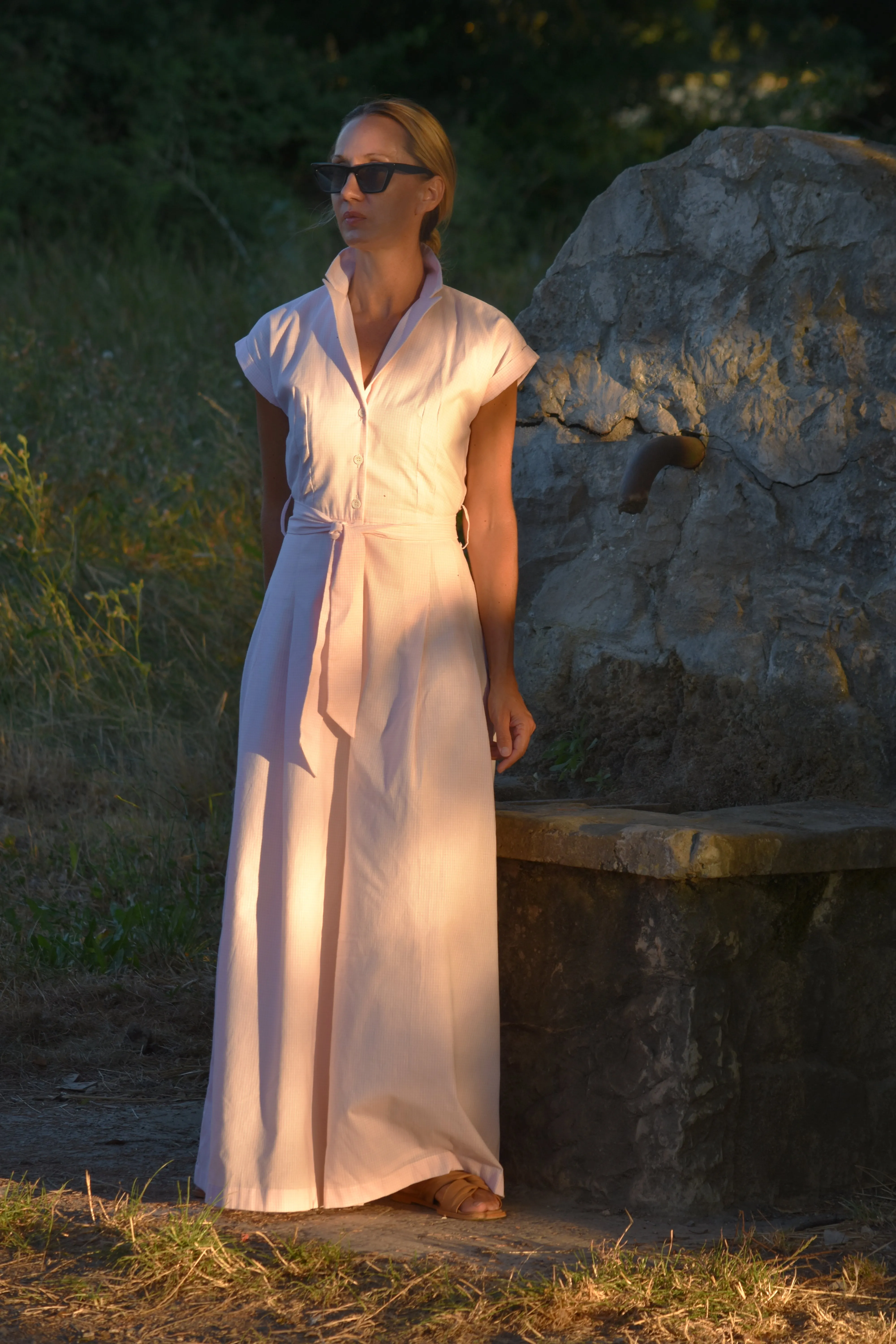Audrey Jumpsuit - Vichy Rose Cotton