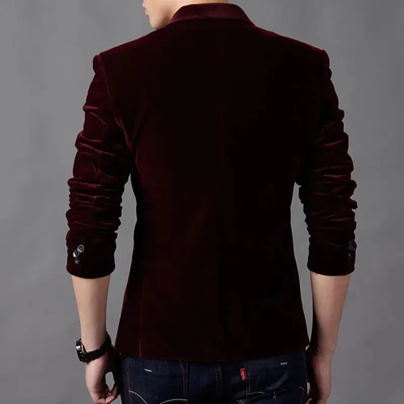Autum Velvet Wedding Dress Coat Mens Blazer Jacket Fashion Casual Suit Jacket Stage DJ Men's Business Blazers Costume Homme