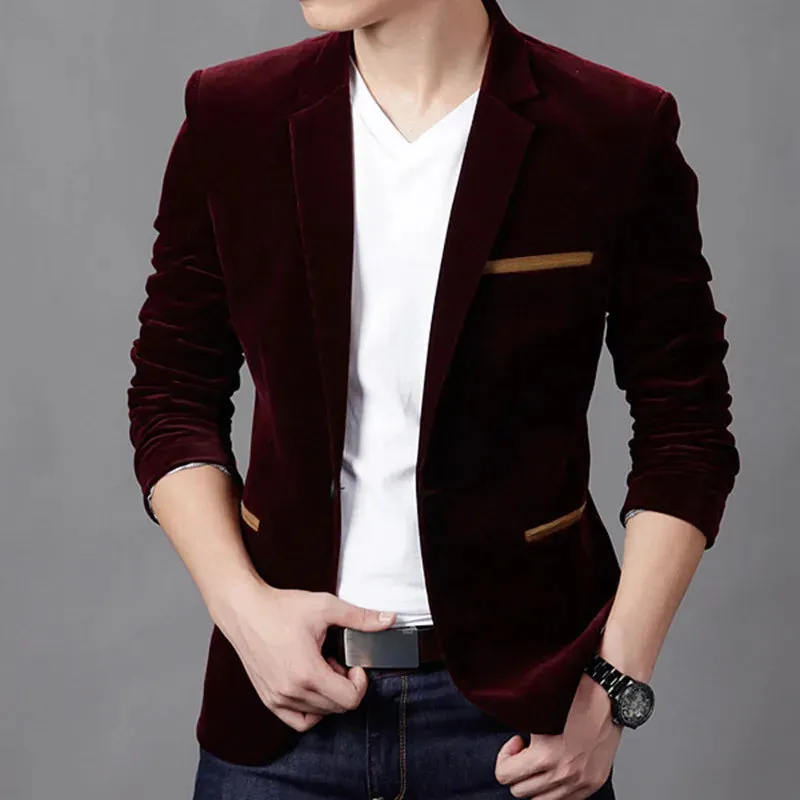 Autum Velvet Wedding Dress Coat Mens Blazer Jacket Fashion Casual Suit Jacket Stage DJ Men's Business Blazers Costume Homme