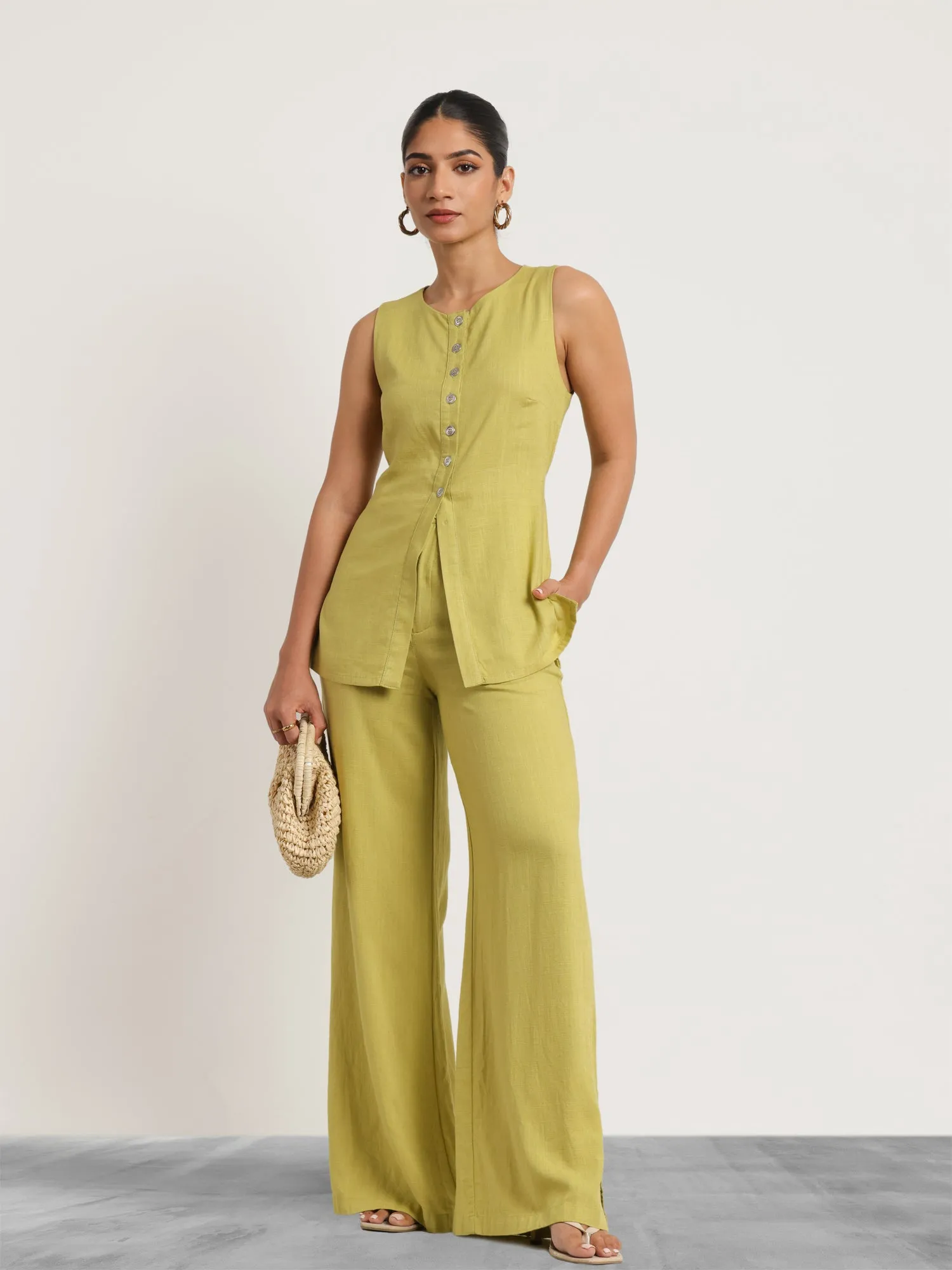 Back Elasticated Wide Leg Linen Pant
