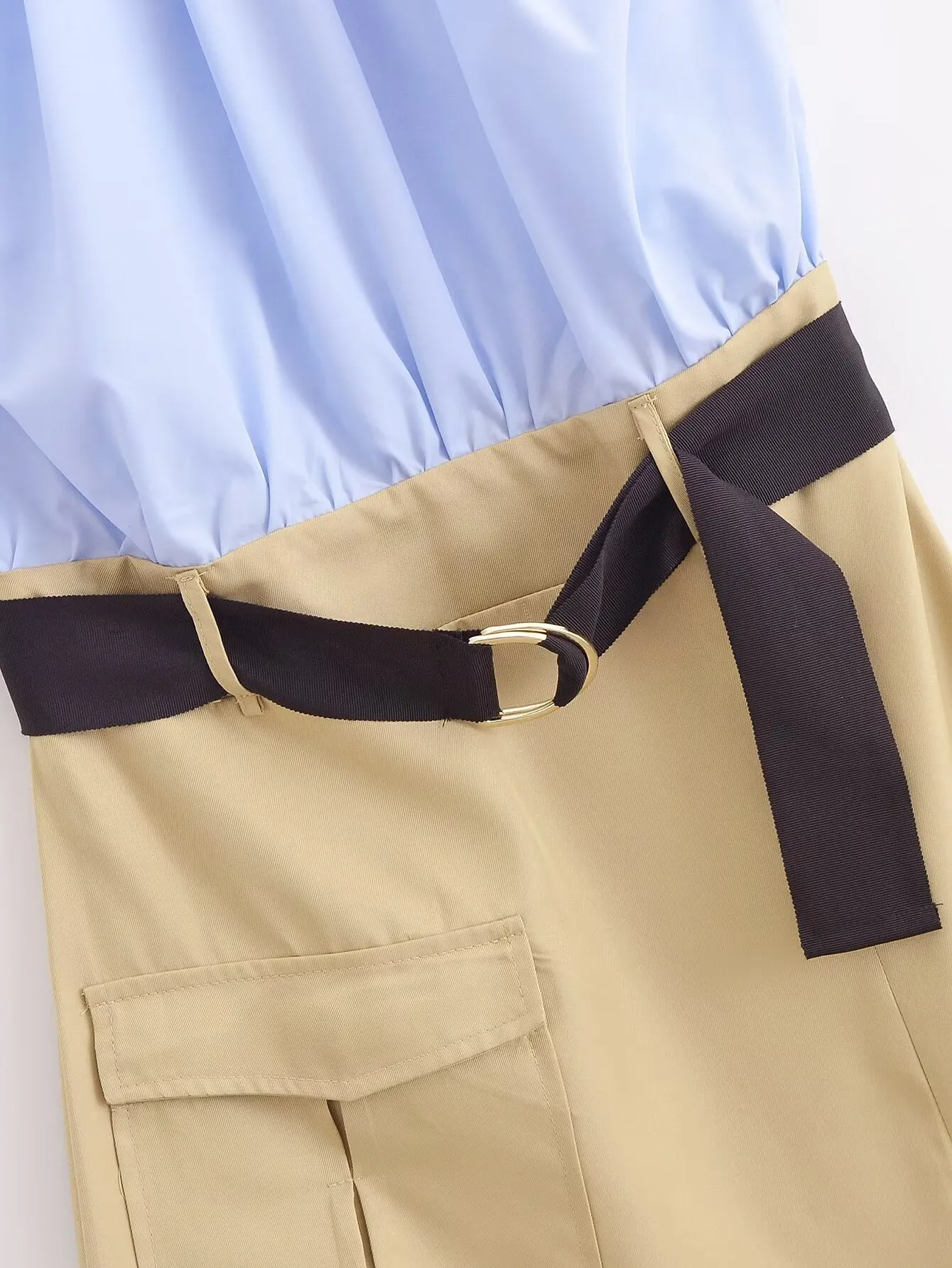Belted Sleeveless Colorblock Shift Maxi Dress