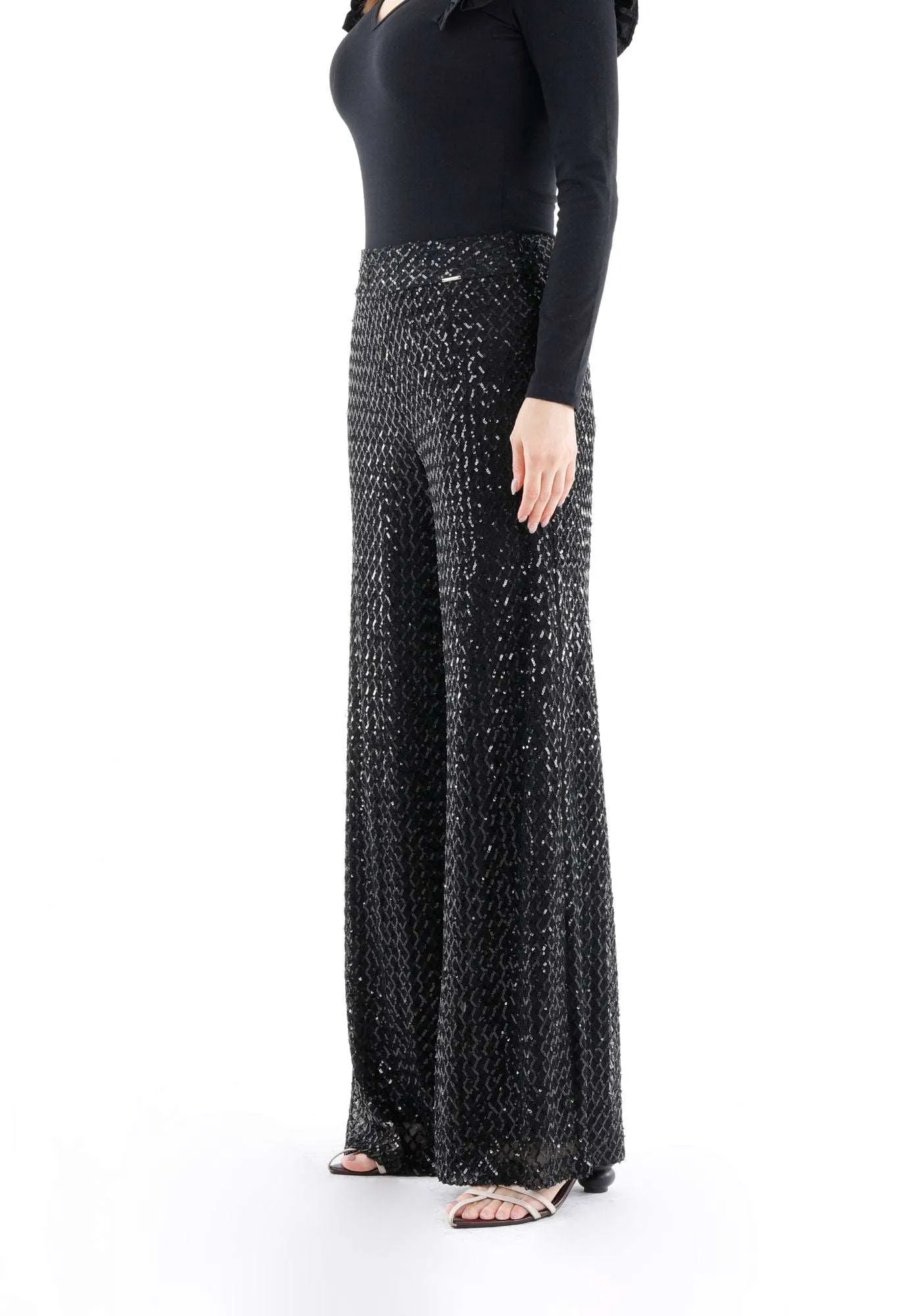 Black Cube Patterned Sequin Pants - G-Line