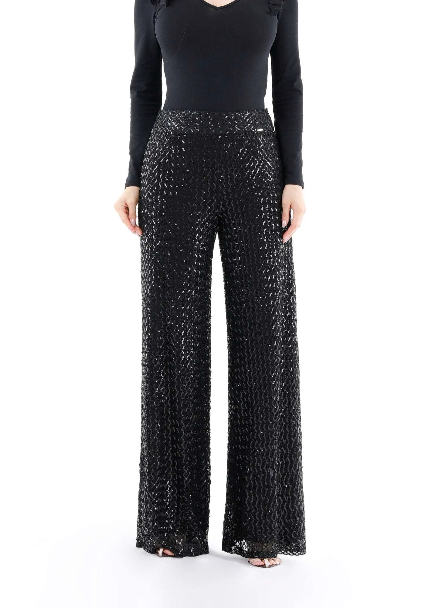 Black Cube Patterned Sequin Pants - G-Line