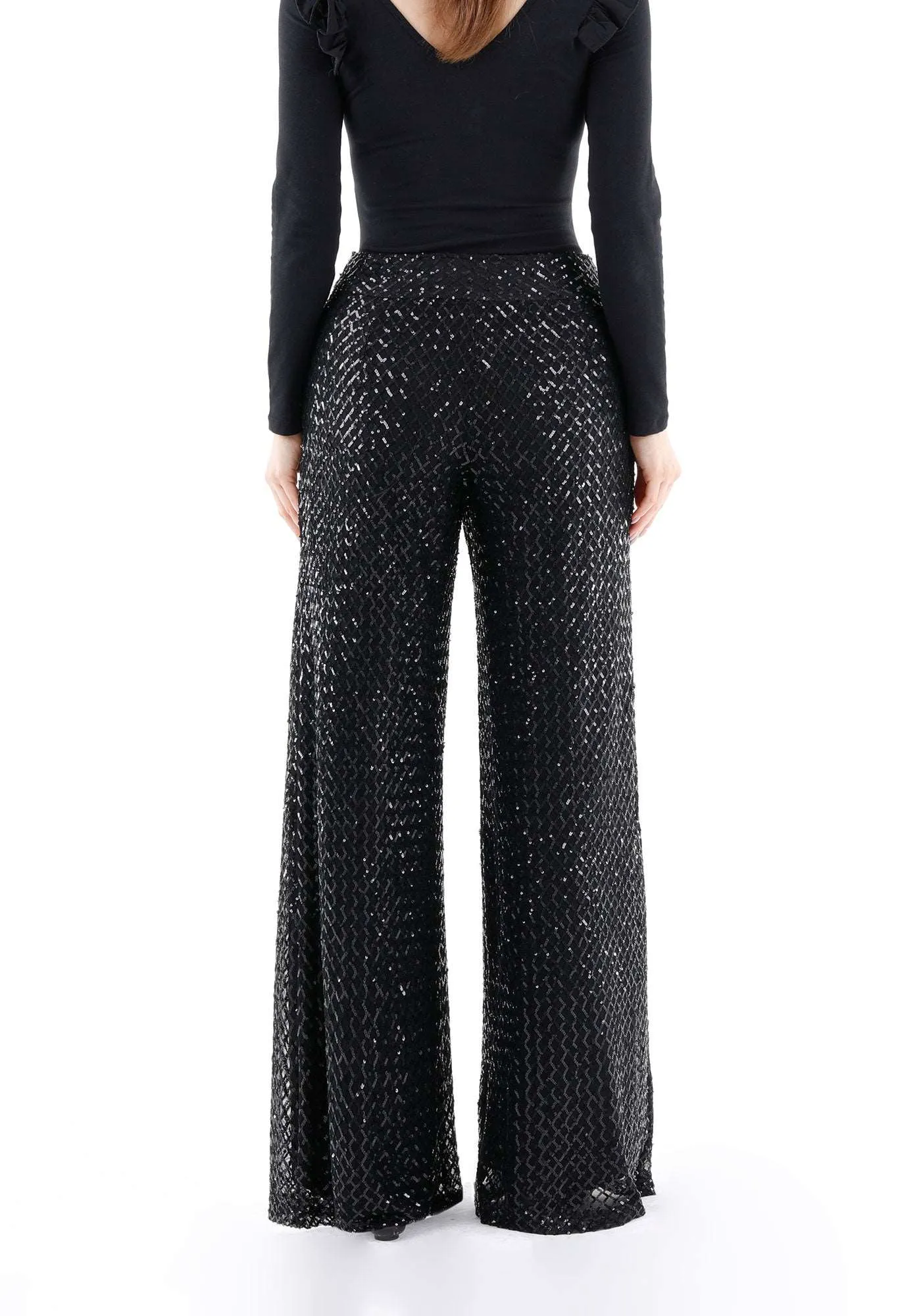 Black Cube Patterned Sequin Pants - G-Line