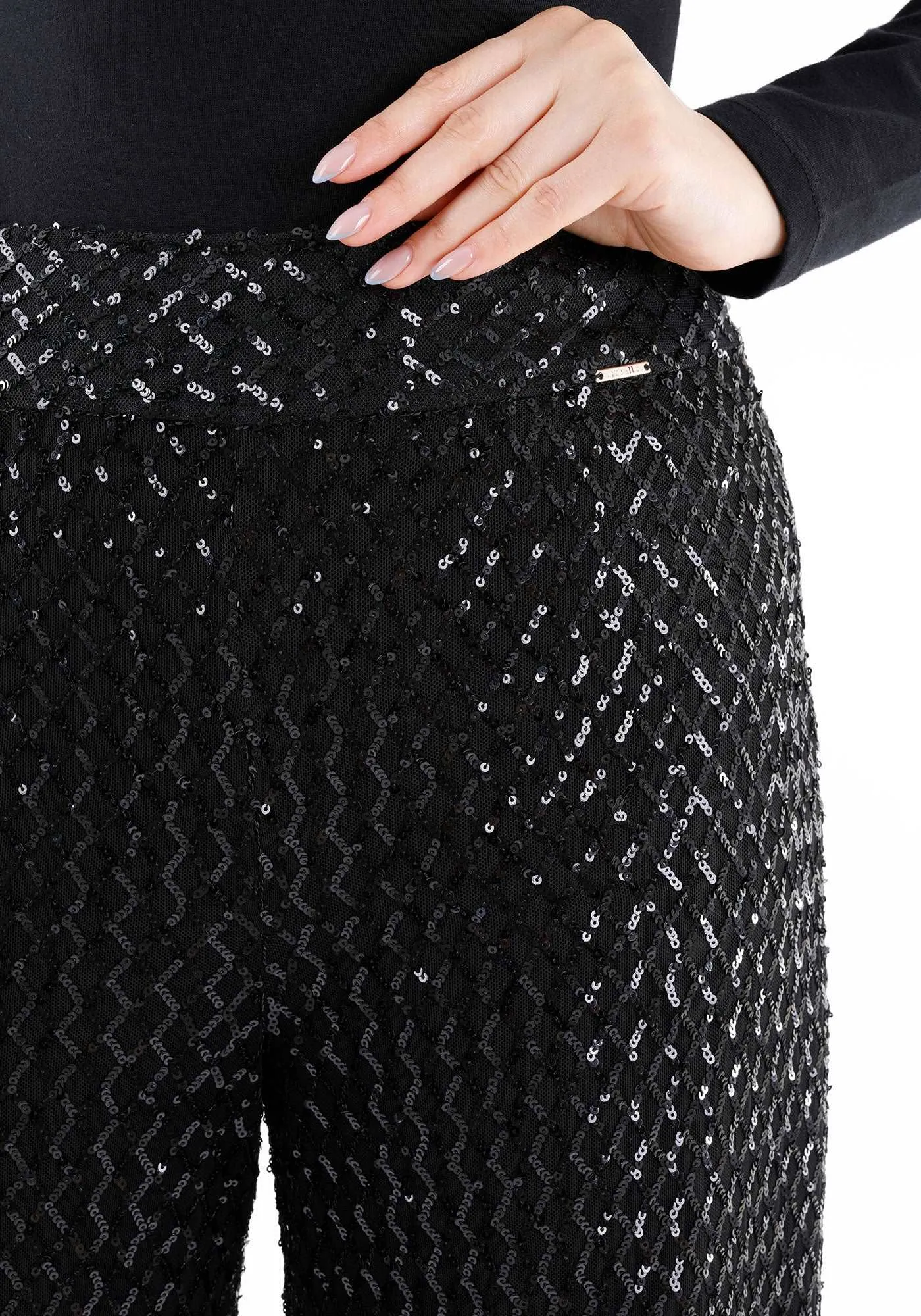 Black Cube Patterned Sequin Pants - G-Line
