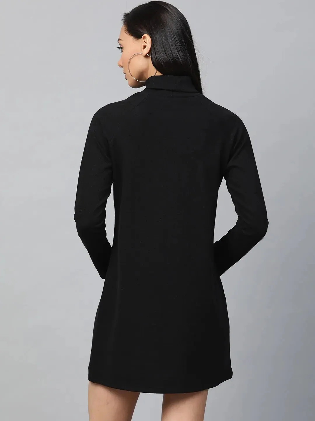Black Rib Metal Button Detail Shift Dress