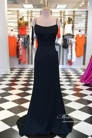 Black Satin Sheath Spaghetti Straps Simple Prom Dresses, Party Dress, MP896