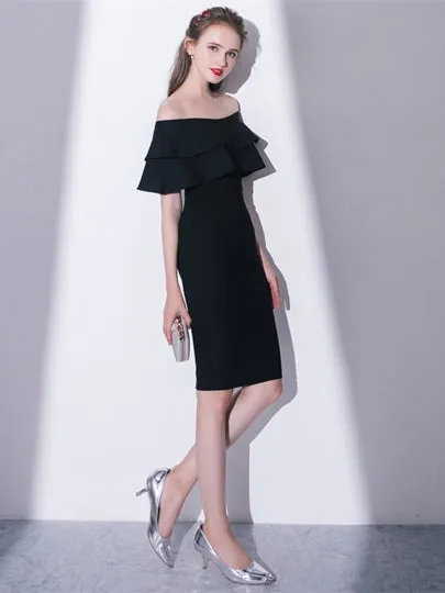 Black Sheath Off-the-Shoulder Pick-Ups Homecoming Dress