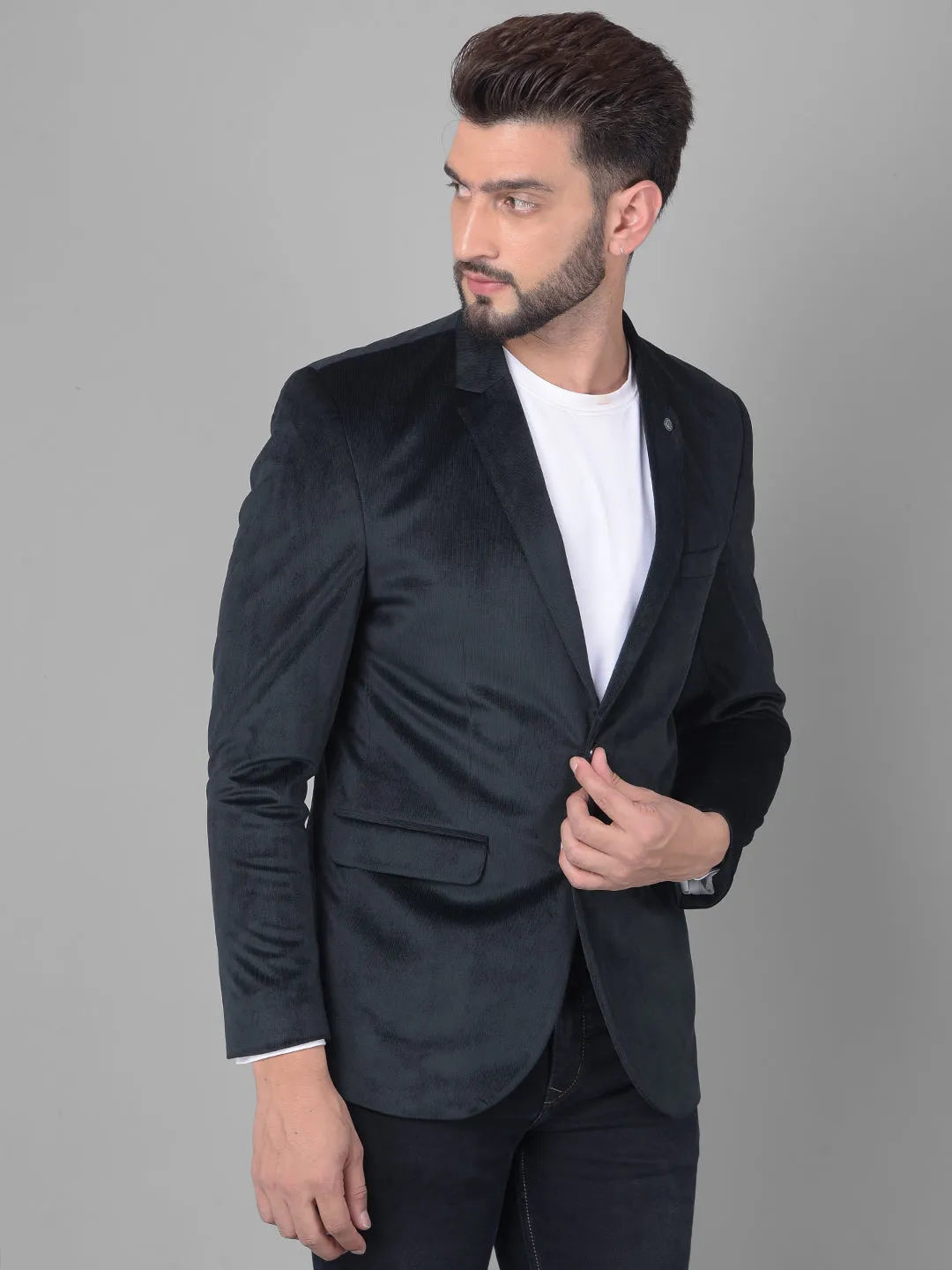Black Single Breasted Corduroy Blazer