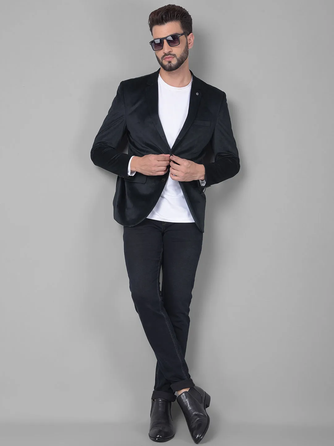 Black Single Breasted Corduroy Blazer