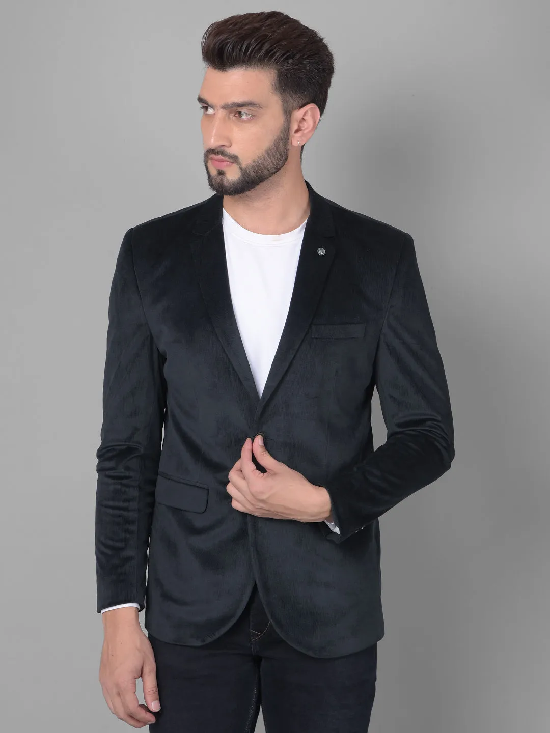 Black Single Breasted Corduroy Blazer