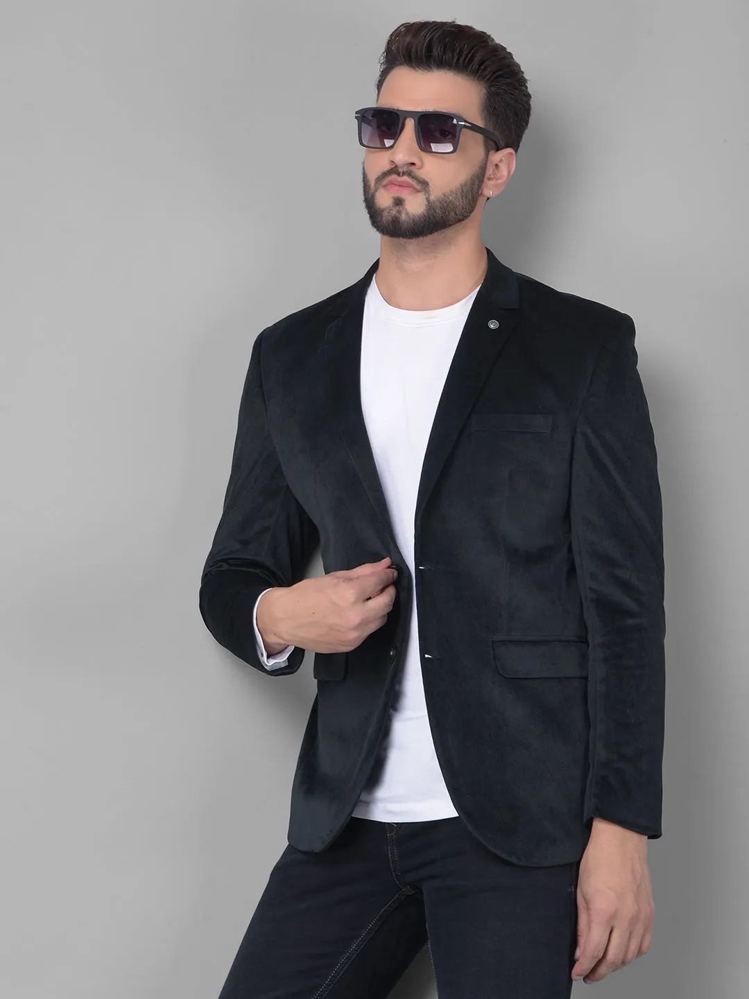 Black Single Breasted Corduroy Blazer